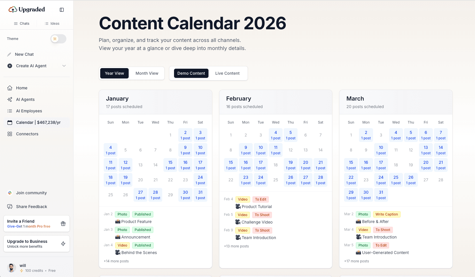 AI-driven content calendar.